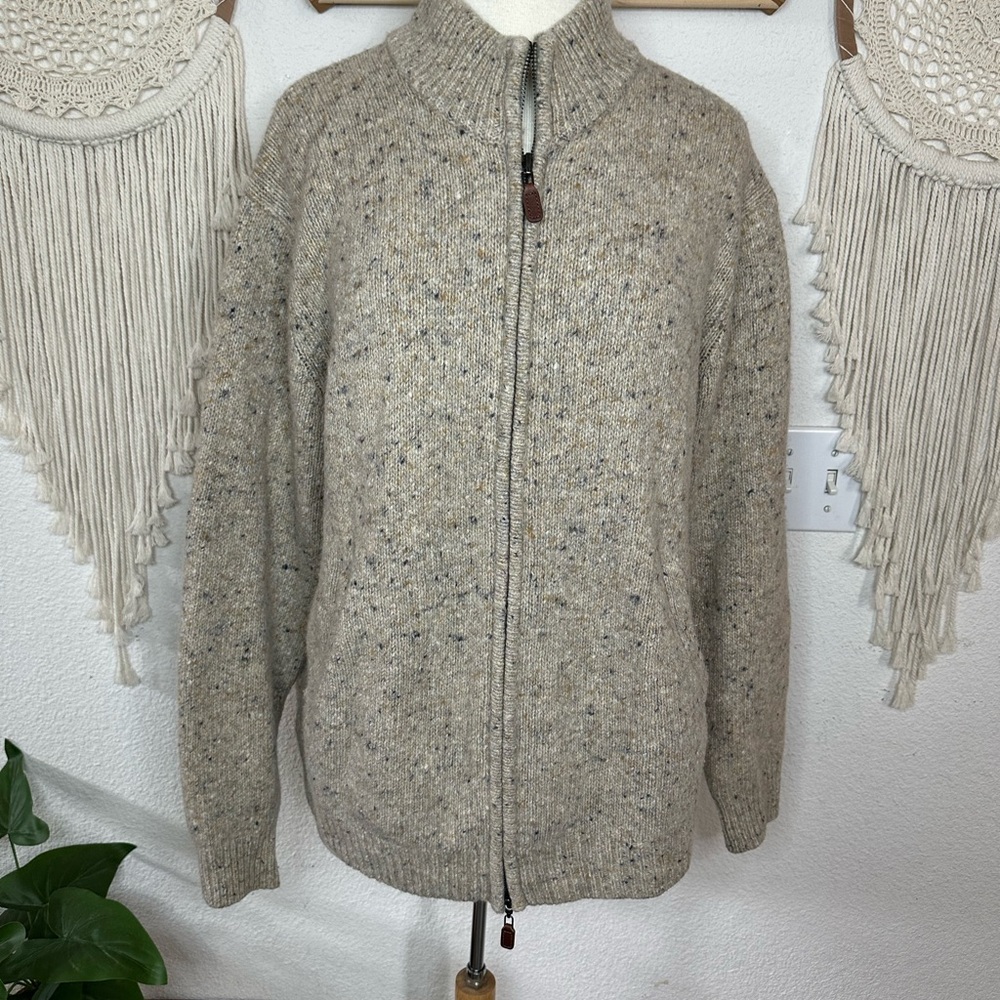 Scott Barber Cream Zip Up Sweater Merino Wool Blend XL